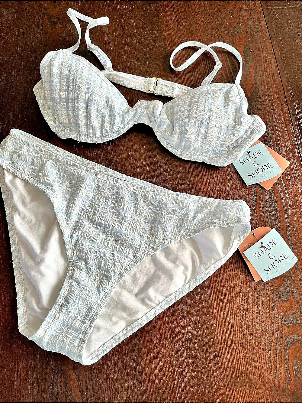 Shade & Shore Gingham Bikini Set in Blue & White NWT